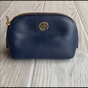 Leather Royal blue Tory Burch make up bag